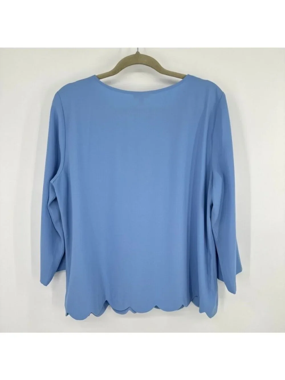 Talbots Blue Lace Up Scallop Hem Blouse Size Large Womens Top 3/4 sleeve